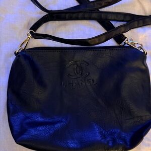 Designer inspired Black Leather Crossbody Bag